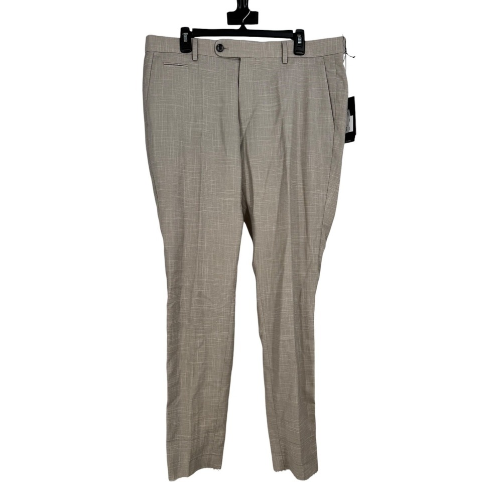 Boss Hugo Boss Men's Beige Slim Fit Trousers Raw Hem Dress Pants Size 36R